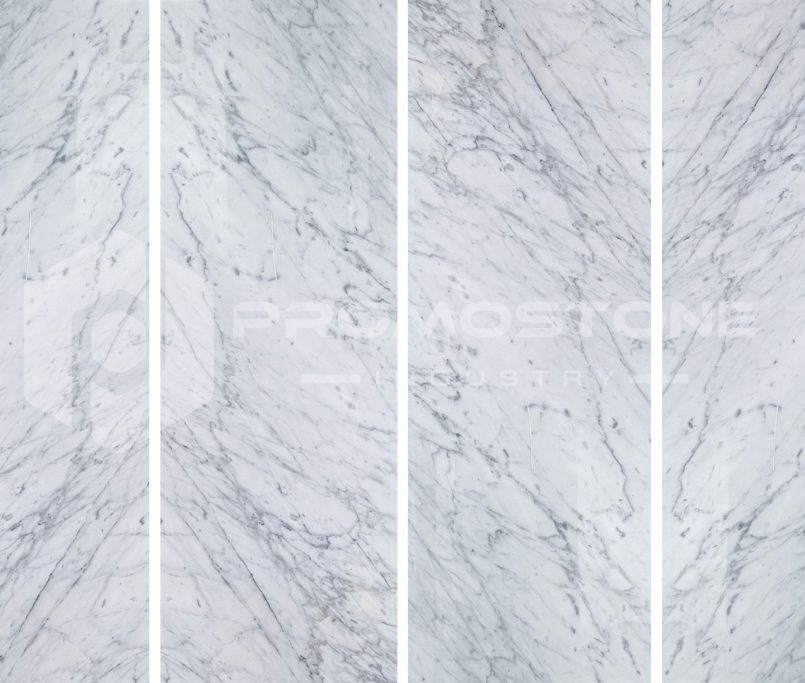 Marbre Carrara blanc avec veinage gris utilisé dans un projet haut de gamme.